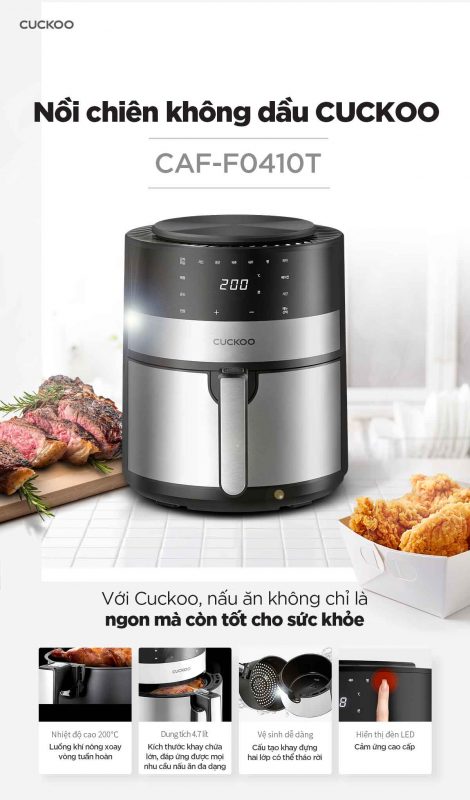 NỒI CHIÊN KHÔNG DẦU CUCKOO CAF-F0410T/BKVNCV MÀU ĐEN 3,5L 2