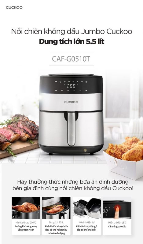 NỒI CHIÊN KHÔNG DẦU CUCKOO CAF-G0510T/BKVNCV MÀU ĐEN 4,8L 3