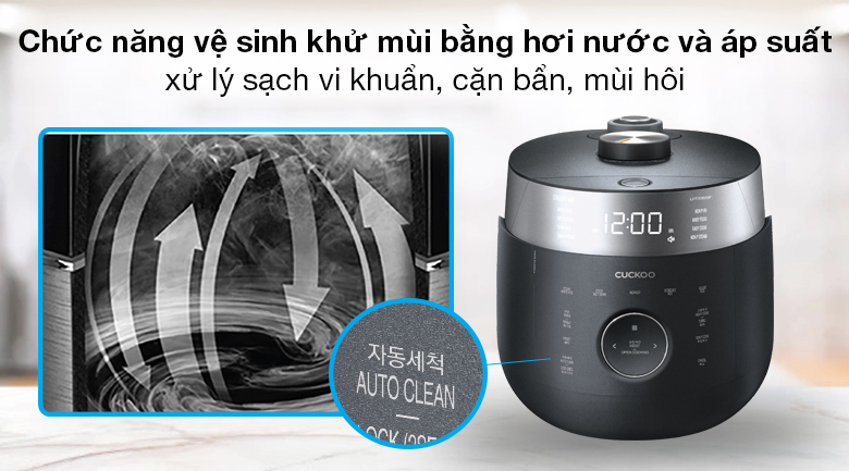 Nồi cơm cao tần Cuckoo 1.08 lít CRP-LHTR0609F/BKSIVNCV - Làm sạch dễ dàng với chức năng vệ sinh khử mùi bằng hơi nước và áp suất