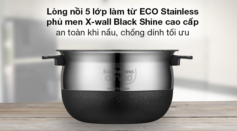 Nồi cơm cao tần Cuckoo 1.08 lít CRP-LHTR0609F/BKSIVNCV - Lòng nồi có 5 lớp dày 2.5 mm làm từ ECO Stainless + phủ men X-wall Black Shine