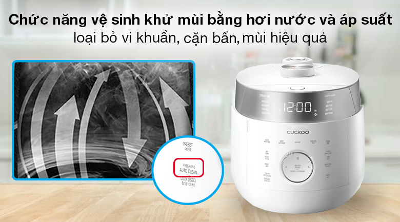 Nồi cơm cao tần Cuckoo 1.8 lít CRP-LHTR1009F/WHSIVNCV - Chức năng vệ sinh khử mùi bằng hơi nước và áp suất dễ tùy chỉnh với 1 nút điều khiển