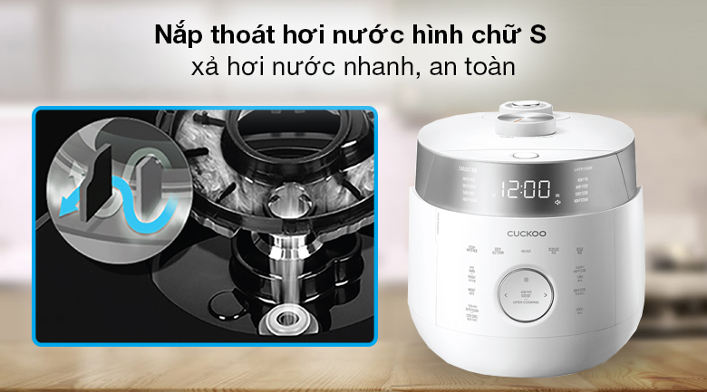 Nồi cơm cao tần Cuckoo 1.8 lít CRP-LHTR1009F/WHSIVNCV - Nắp thoát hơi nước hình chữ S xả hơi nước yên tĩnh