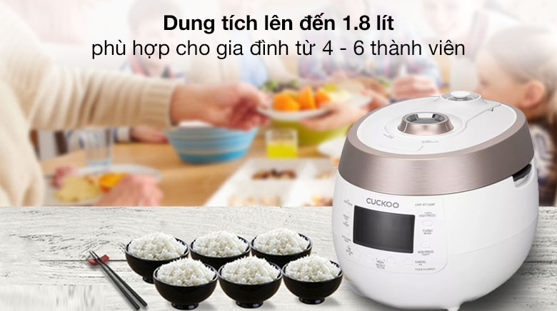 Dung tích 1.8 lít - Nồi cơm áp suất điện tử Cuckoo 1.8 lít CRP-RT1008F/WHPGVN