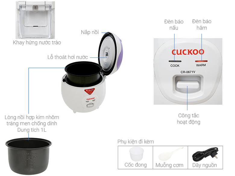 Nồi cơm điện CUCKOO CR-0671/VWVNCV MÀU TÍM DUNG TÍCH 1.0L 4