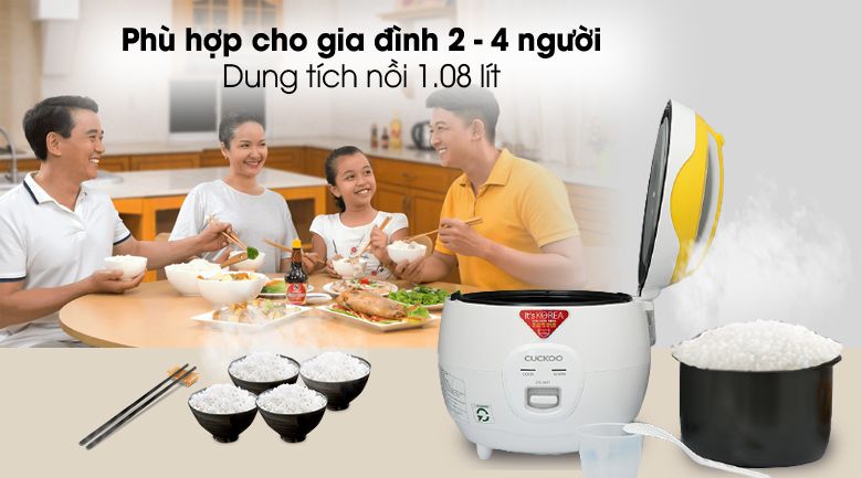 Cho 2 - 4 người dùng - Nồi cơm nắp gài Cuckoo CR-0671 1.08 lít