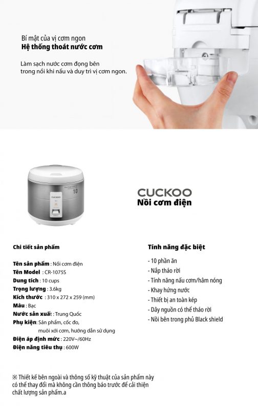 Nồi cơm điện CUCKOO CR-1075S MÀU XÁM DUNG TÍCH 1.8L 4