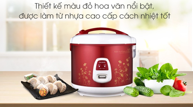 Màu đỏ hoa trắng nổi bật - Nồi cơm nắp gài Cuckoo CR- 1713 3 lít