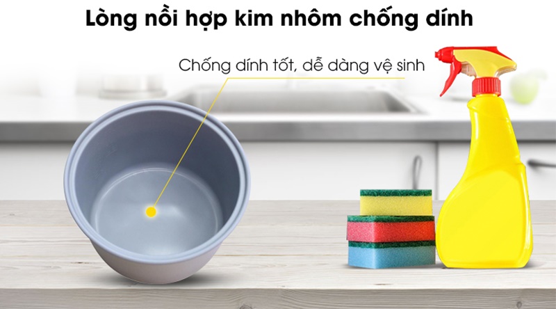 Lòng nồi làm từ hợp kim nhôm được phủ lớp chống dính - Nồi cơm nắp gài Cuckoo CR- 1713 3 lít