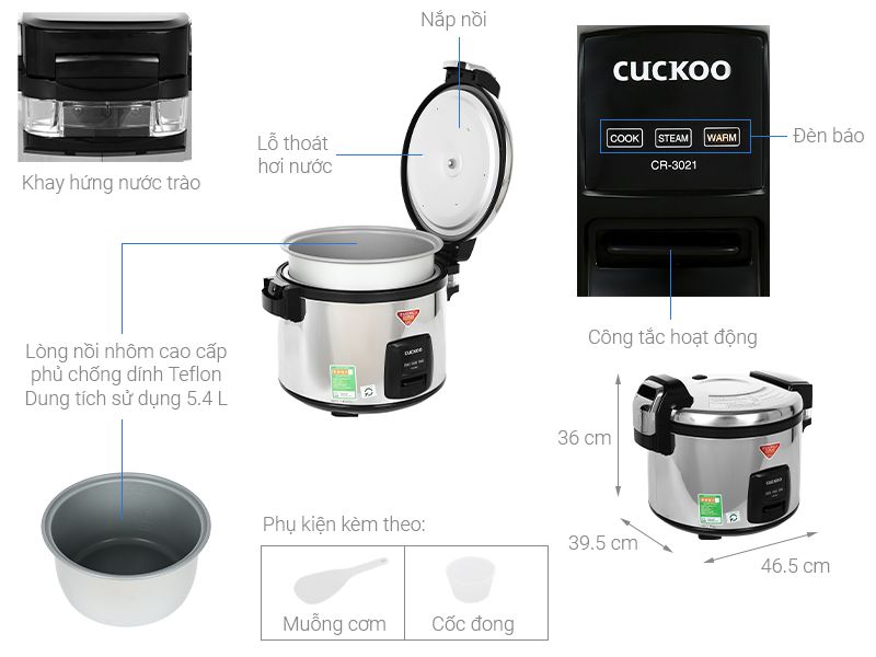 Nồi cơm điện tử CUCKOO CR-3021/BKSTVNCV MÀU ĐEN CHÌ DUNG TÍCH 5.4L 1