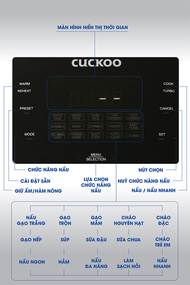 Nồi cơm điện tử CUCKOO CR-1010FB MÀU TRẮNG ĐEN DUNG TÍCH 1.8L 2