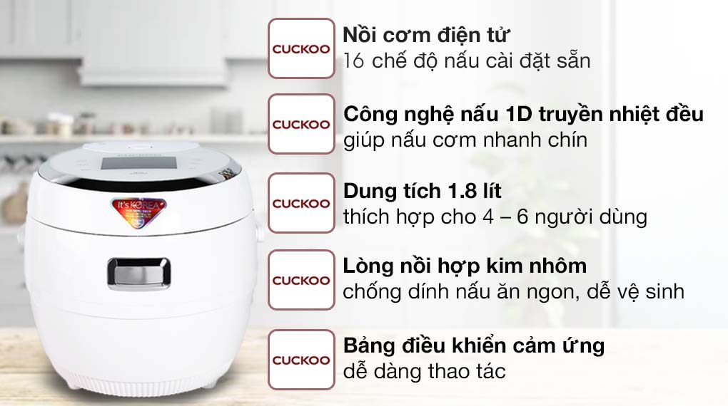 Nồi cơm điện tử CUCKOO CR-1020F/BKWHVNCV MÀU TRẮNG ĐEN DUNG TÍCH 1.8L 4